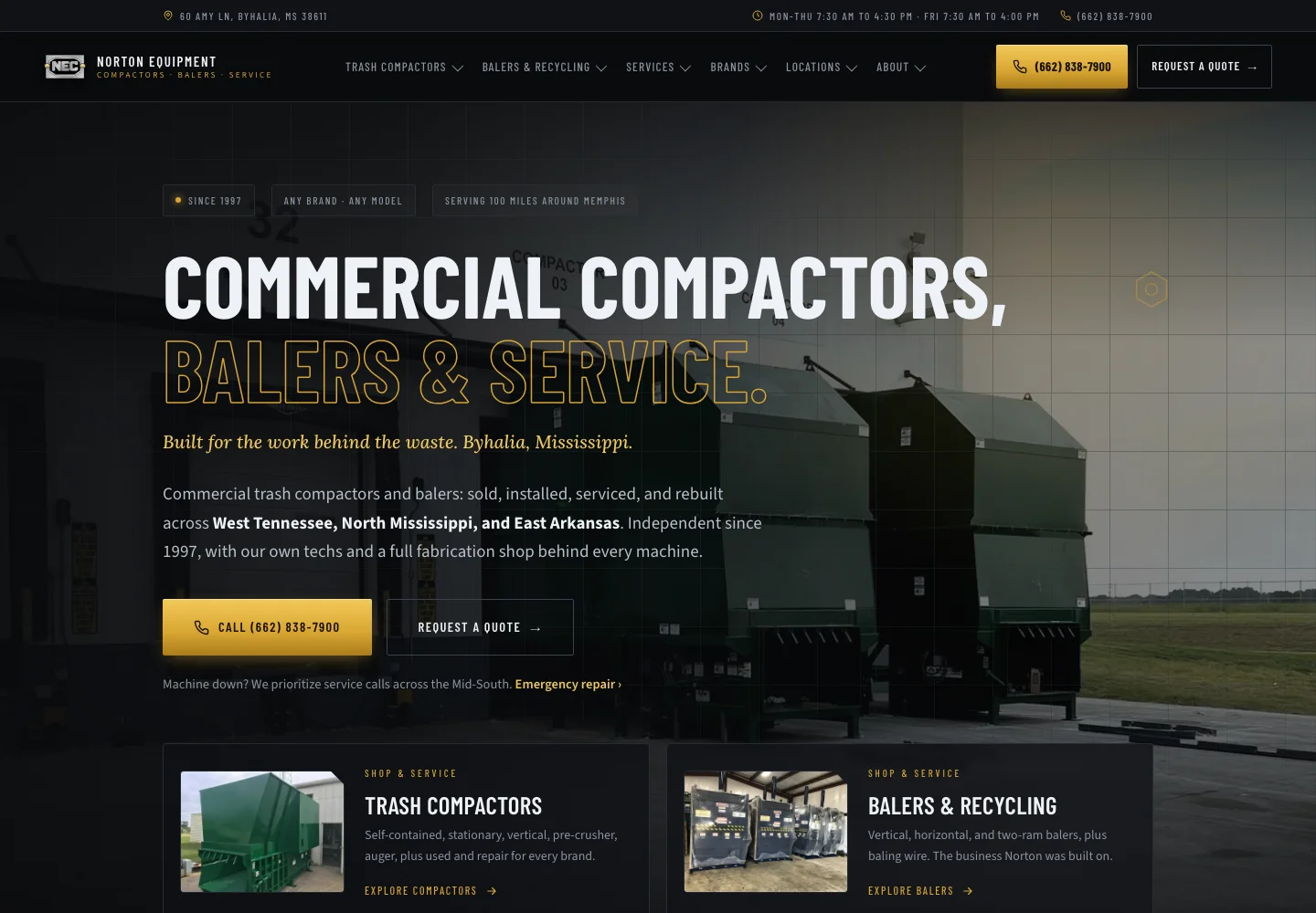 Desktop homepage of Norton Equipment Co