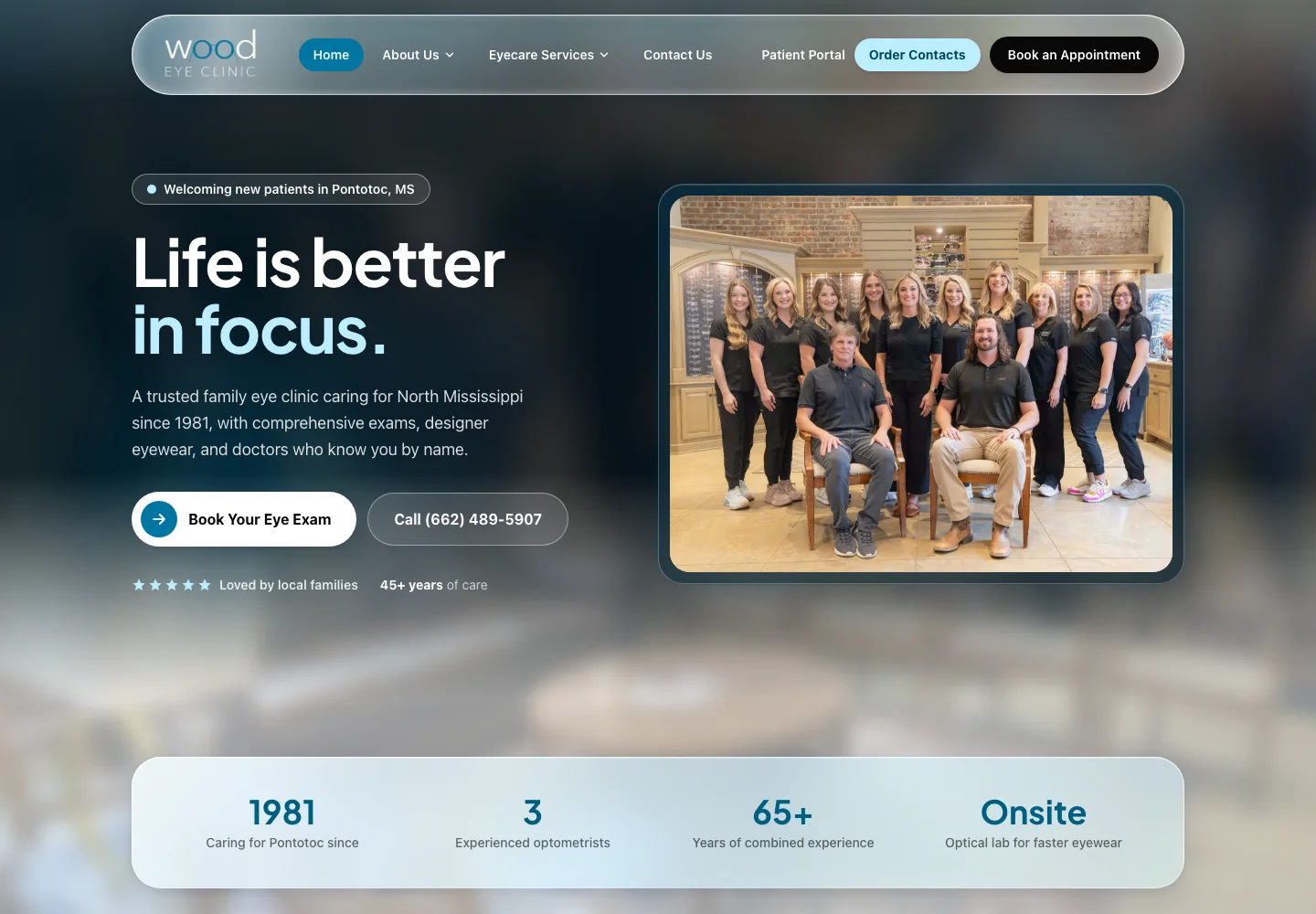 Desktop homepage of Wood Eye Clinic